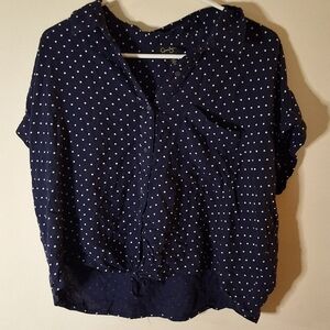 Jessica Simpson Navy Polka Dot Tie-Front Button Up Shirt XL
